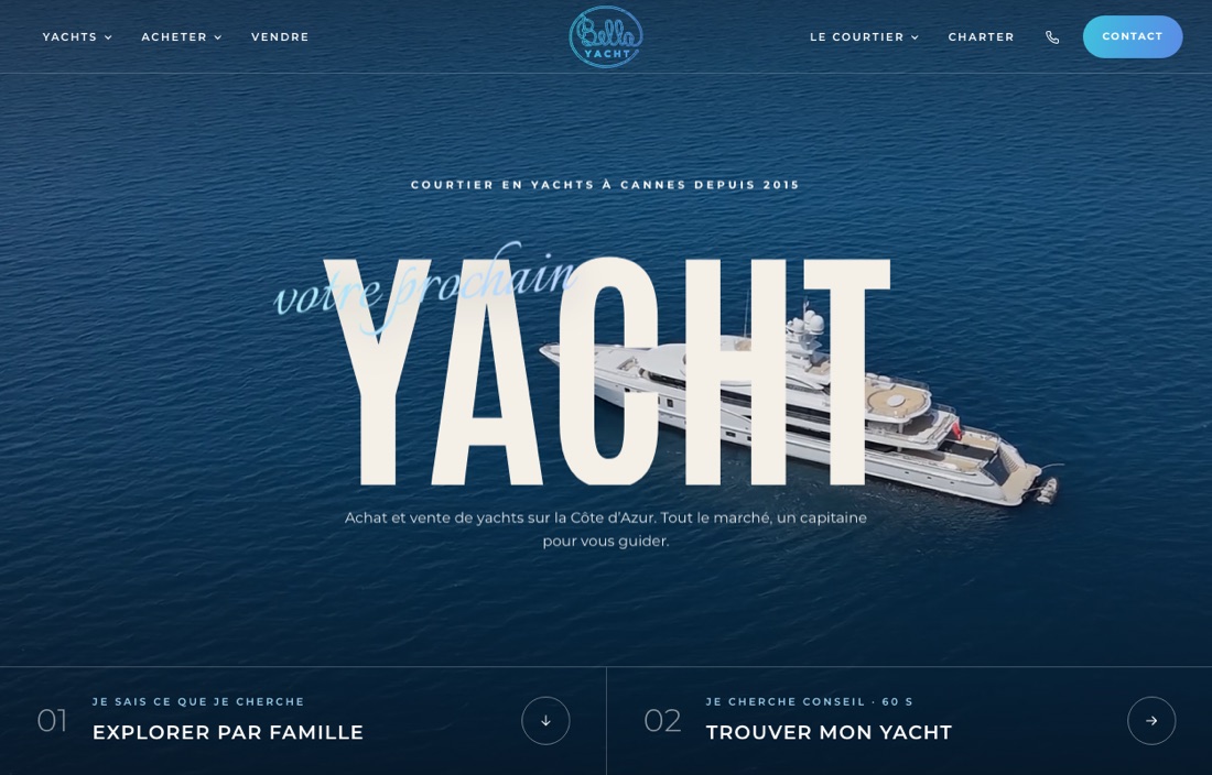 Site web Bella Yacht réalisé par l'agence Figlify — Nautisme · Courtage