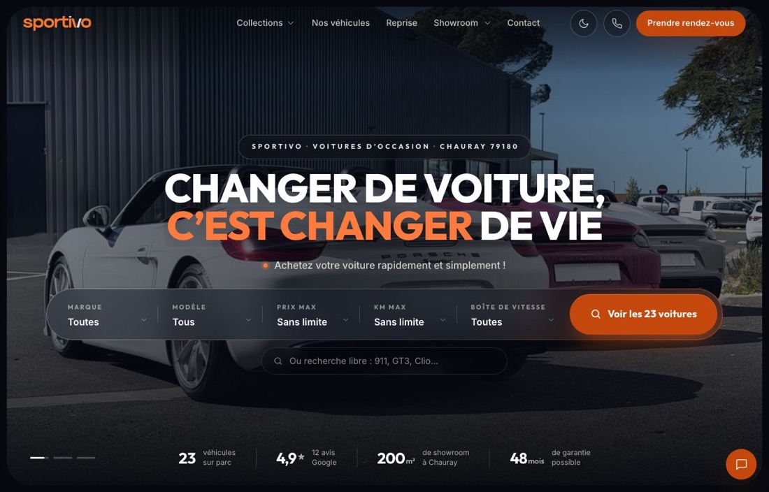 Site Sportivo — vente de voitures premium, version ordinateur
