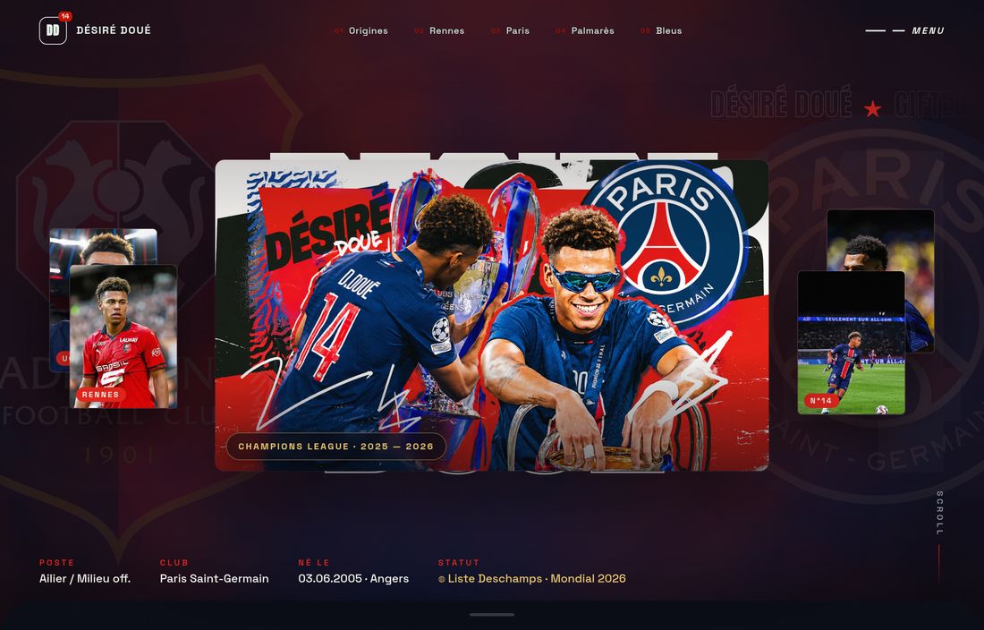 Site web Désiré Doué réalisé par l'agence Figlify — Sport · Football