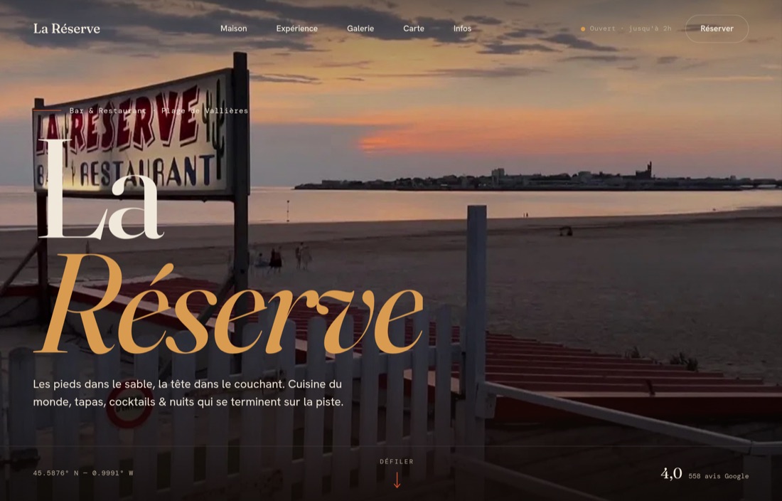 Site web La Réserve réalisé par l'agence Figlify — Bar & Restaurant de plage