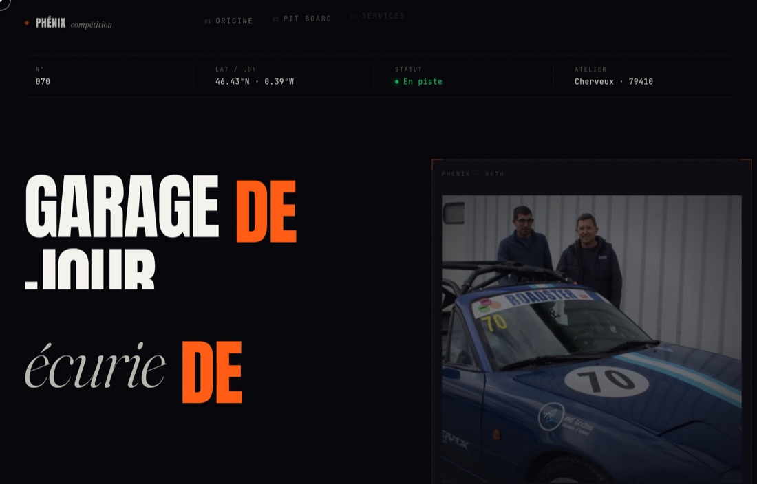 Site web Phénix Compétition réalisé par l'agence Figlify — Sport auto · Écurie