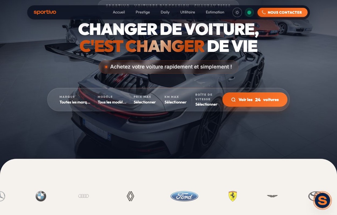 Site de Sportivo, concession automobile de prestige — créé par Figlify