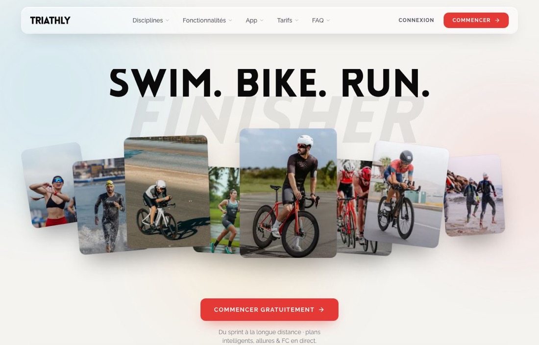 Site de Triathly, application de triathlon — créé par Figlify