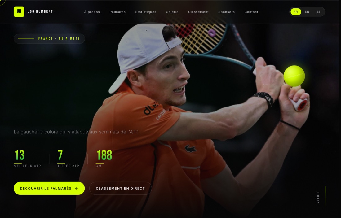 Site web Ugo Humbert réalisé par l'agence Figlify — Sport · Tennis ATP