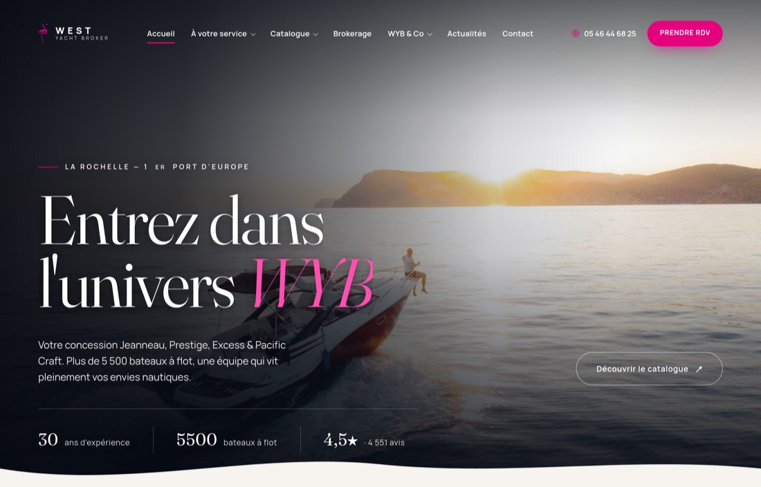 Site web West Yacht Broker réalisé par l'agence Figlify — Nautisme · Concession